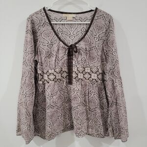 Y2K Michael Kors Womens Babydoll Top Size 10 Boho Bell Sleeve Peasant